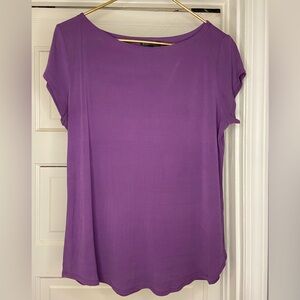 Eileen Fisher Silk Georgette Crepe Bateau Neck Top Purple Large R16GK